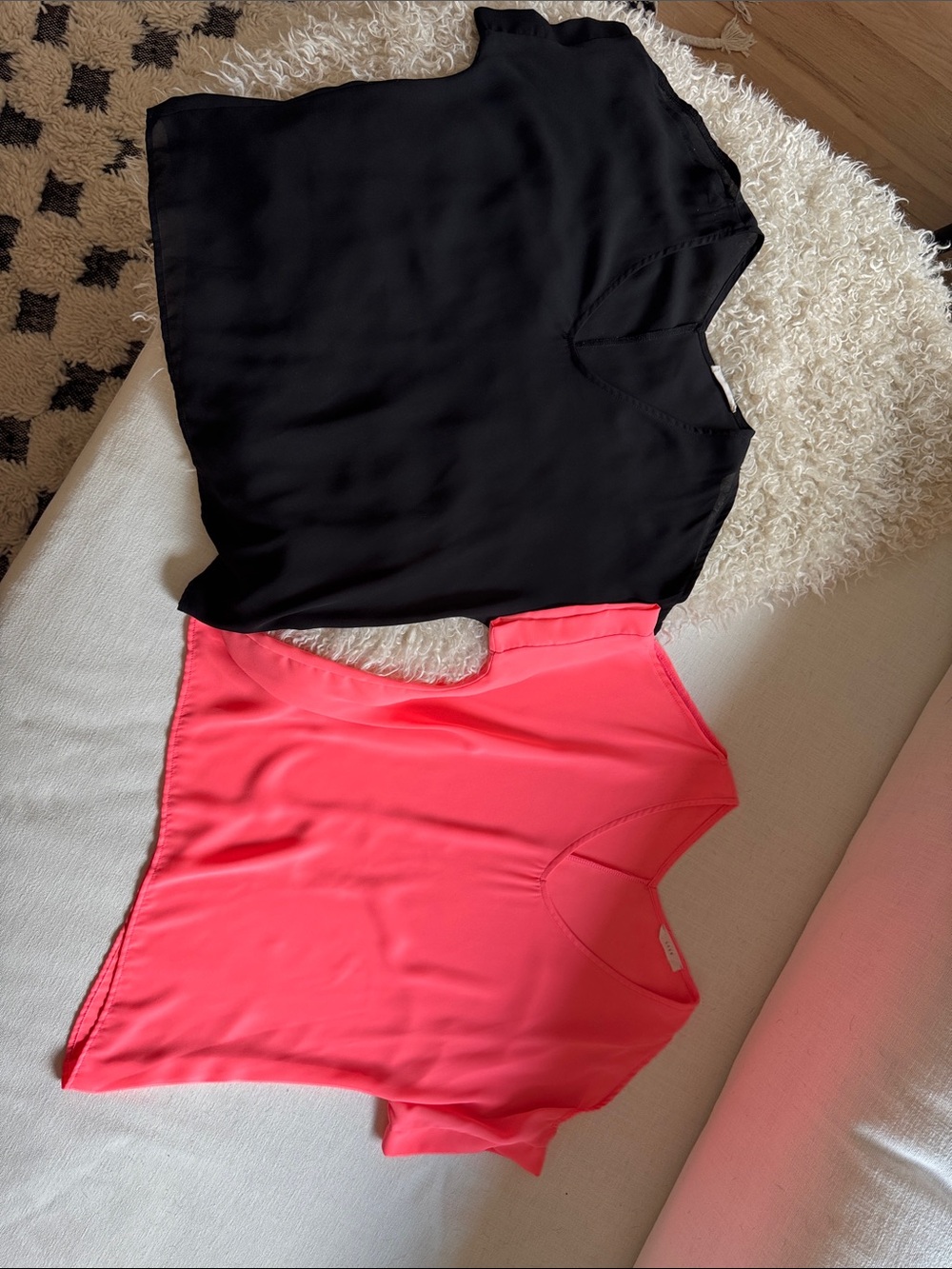 NWOT. Never worn LUSH size small dressy tops. Neon coral & black $10 each